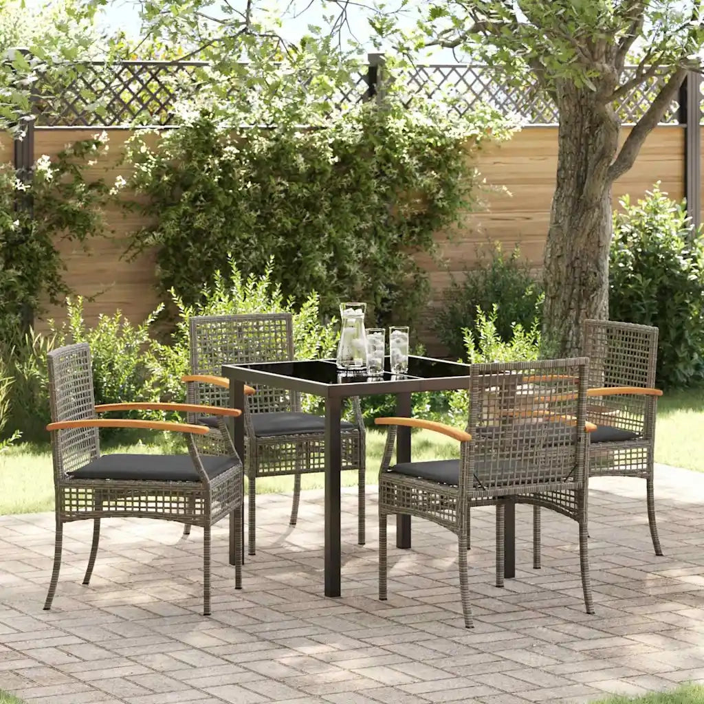 Set da Pranzo per Giardino 5 pcs Grigio polyrattan