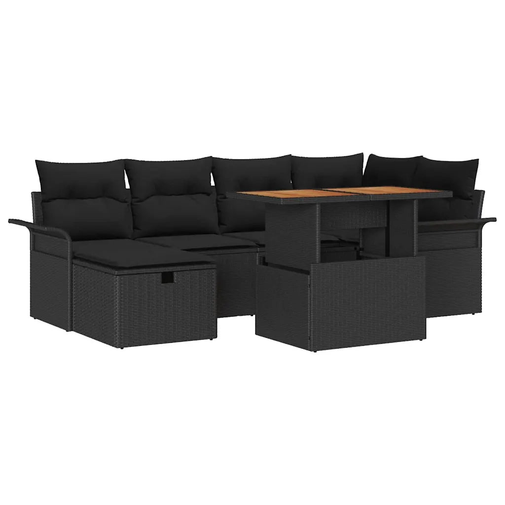 Set Divano da Giardino con cuscino 7 pcs Nero polyrattan 3359915