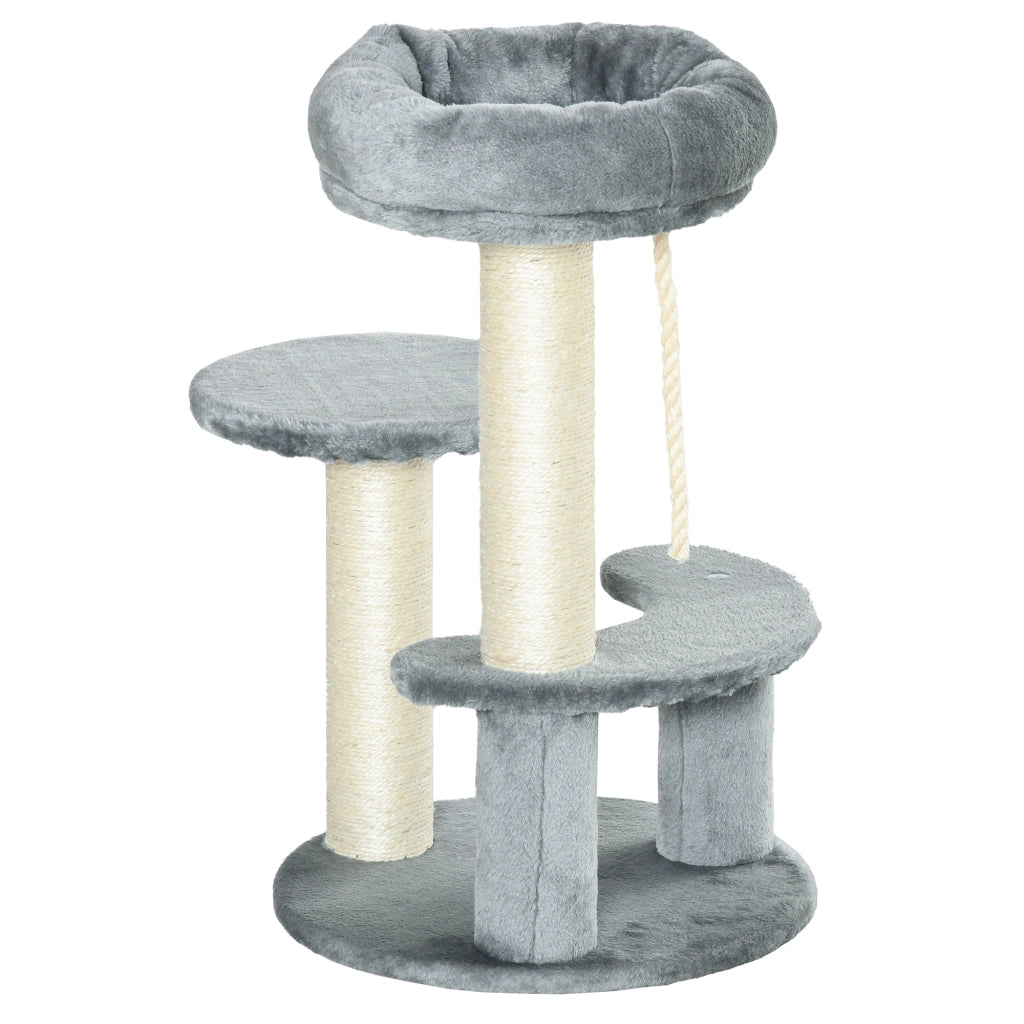 Tiragraffi per Gatti a 3 Livelli con Piattaforme e Lettino ¨C Minimal ¨C Grigio ?40x65 cm