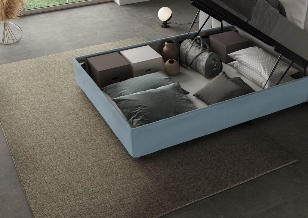 BS COM Letto una piazza e mezza contenitore imbottito 130x200 microfibra azzurro