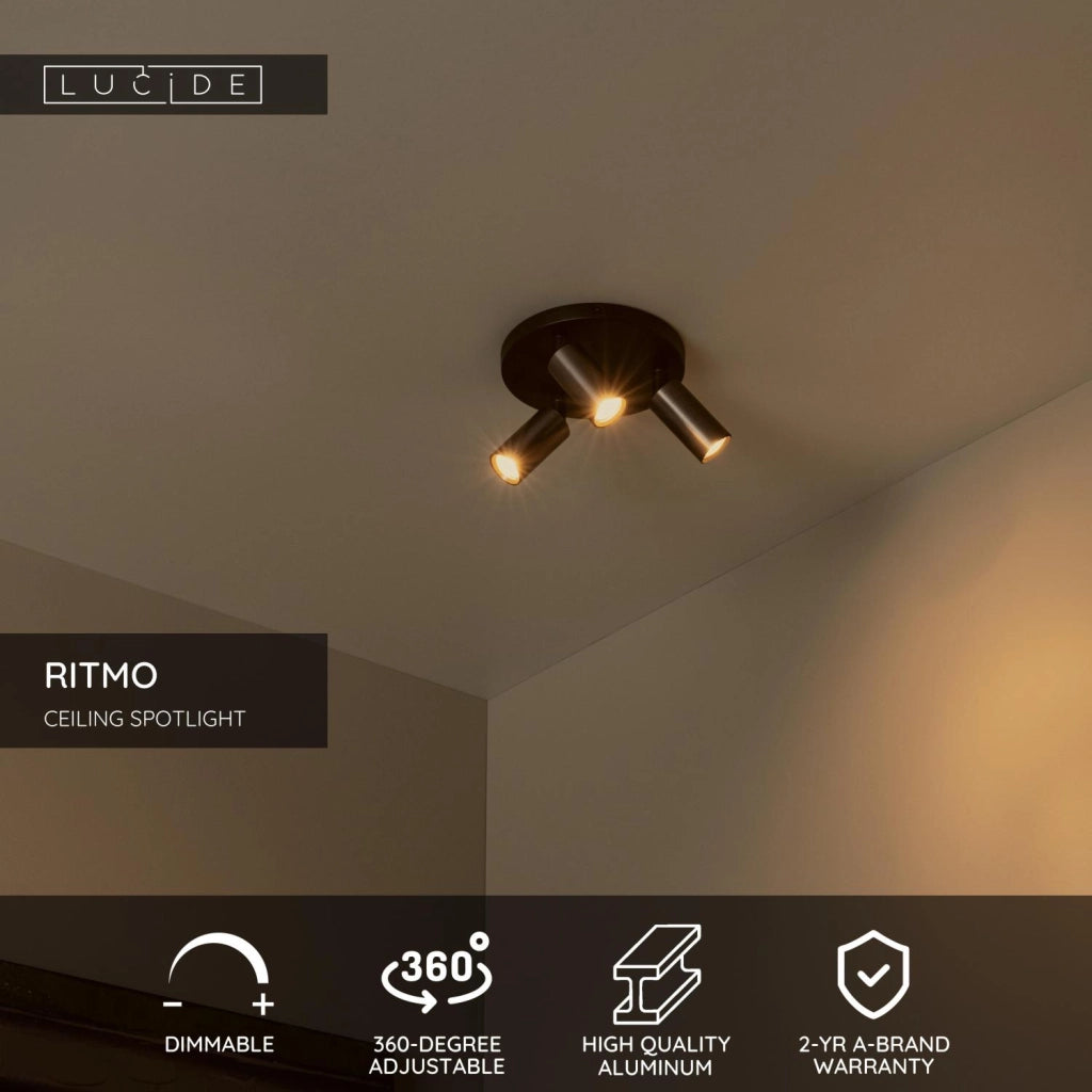 Plafoniera RITMO 3 luci marrone nero MR11 Lucide