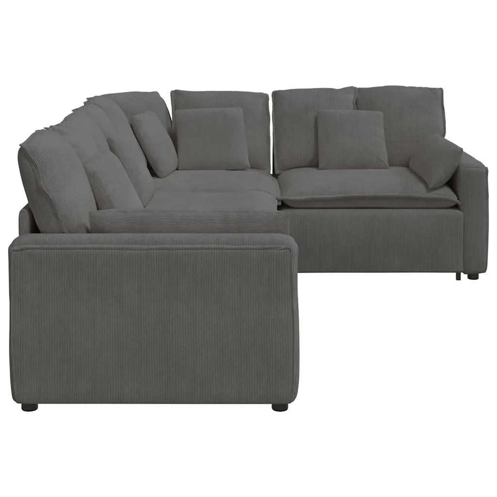 Divano Modulare con Cuscini in Tessuto a Coste Grigio Scuro 3321168