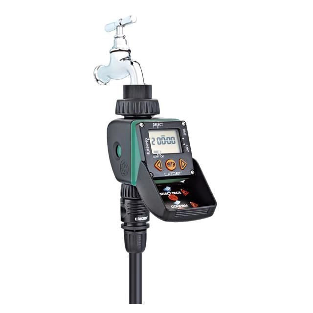 Claber 8428 Aquauno Video 2 Programmatore Automatico da Rubinetto 1 via LCD 3-4'' 2 cicli giornalieri batteria 9V