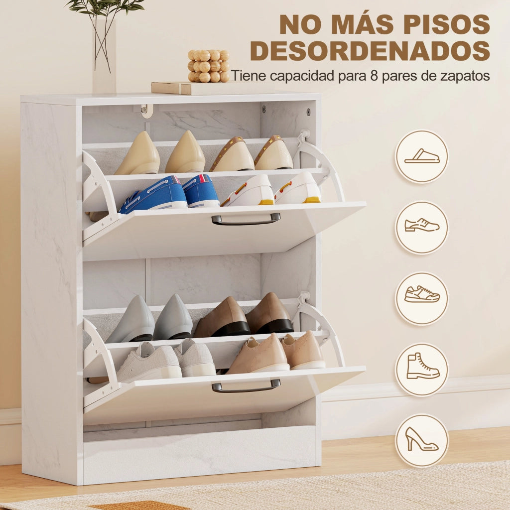 Scarpiera Slim 2 Ante Effetto Marmo ¨C Xylo ¨C Bianco Lucido 8 Paia 60x24x80 cm