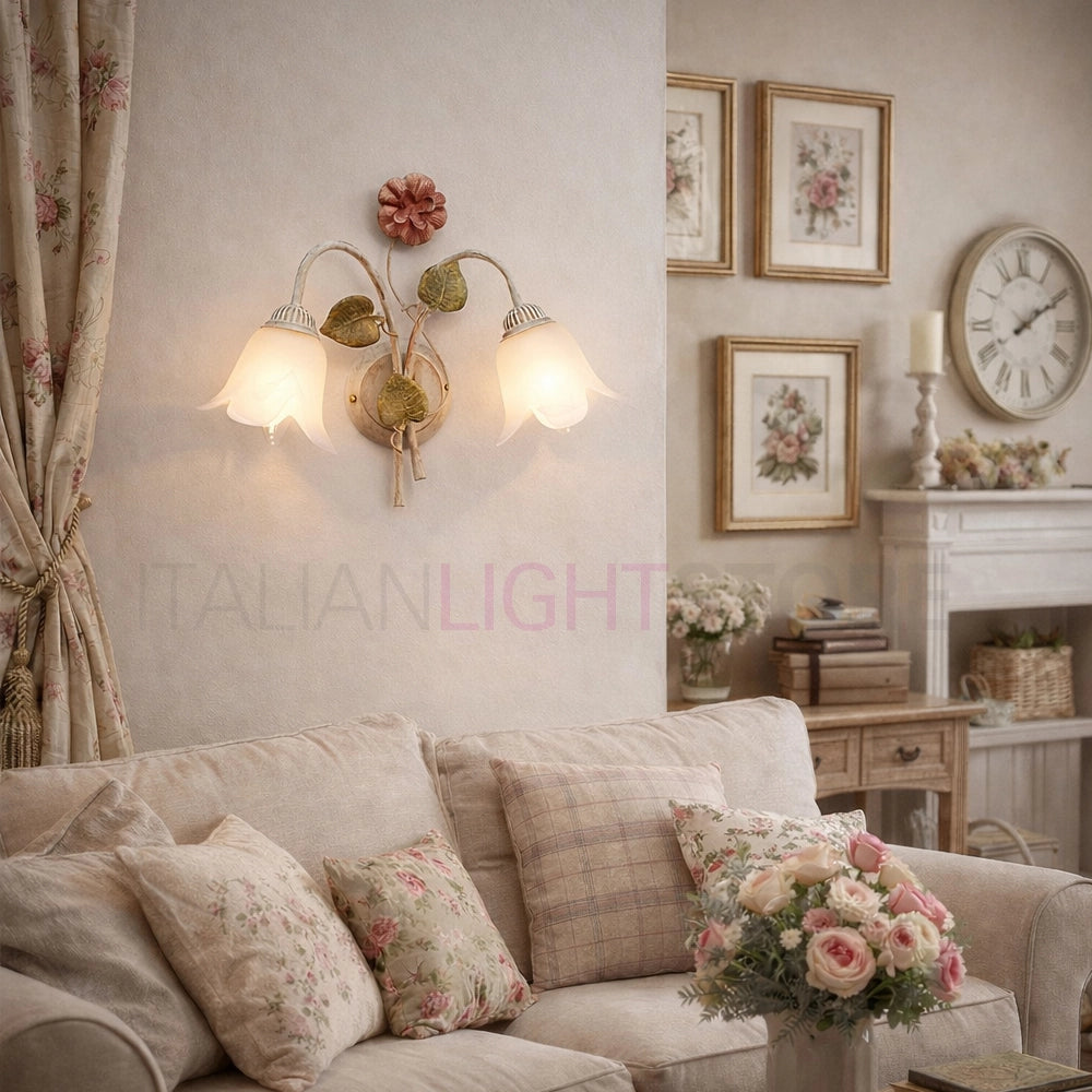 SPRING Applique a 2 Luci in Ferro Decorato Stile Floreale