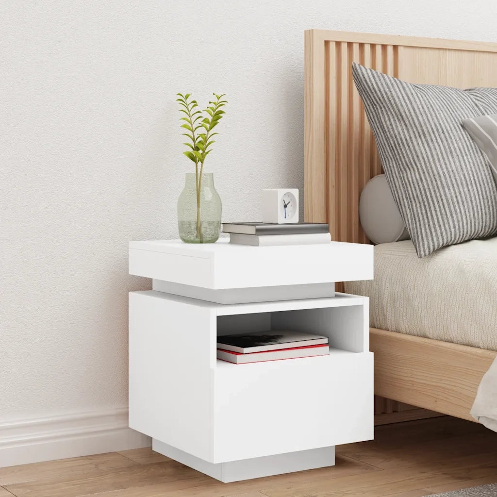 Comodino | Armadio da Notte | Mobiletto da notte con Luci LED Bianco 40x39x48,5 cm