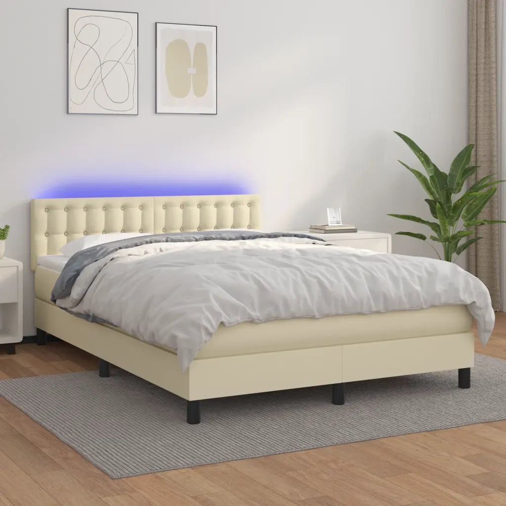 Giroletto a Molle con Materasso e LED Crema 140x190 cm 3134221