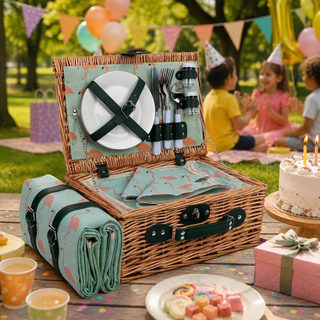 Cestino da picnic per 4 persone, marrone, 38x26x18cm