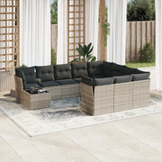 Set Divani da Giardino 11 pz con Cuscini in Polyrattan Grigio