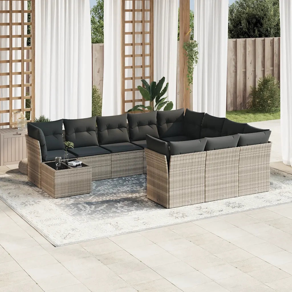 Set Divani da Giardino 11 pz con Cuscini in Polyrattan Grigio