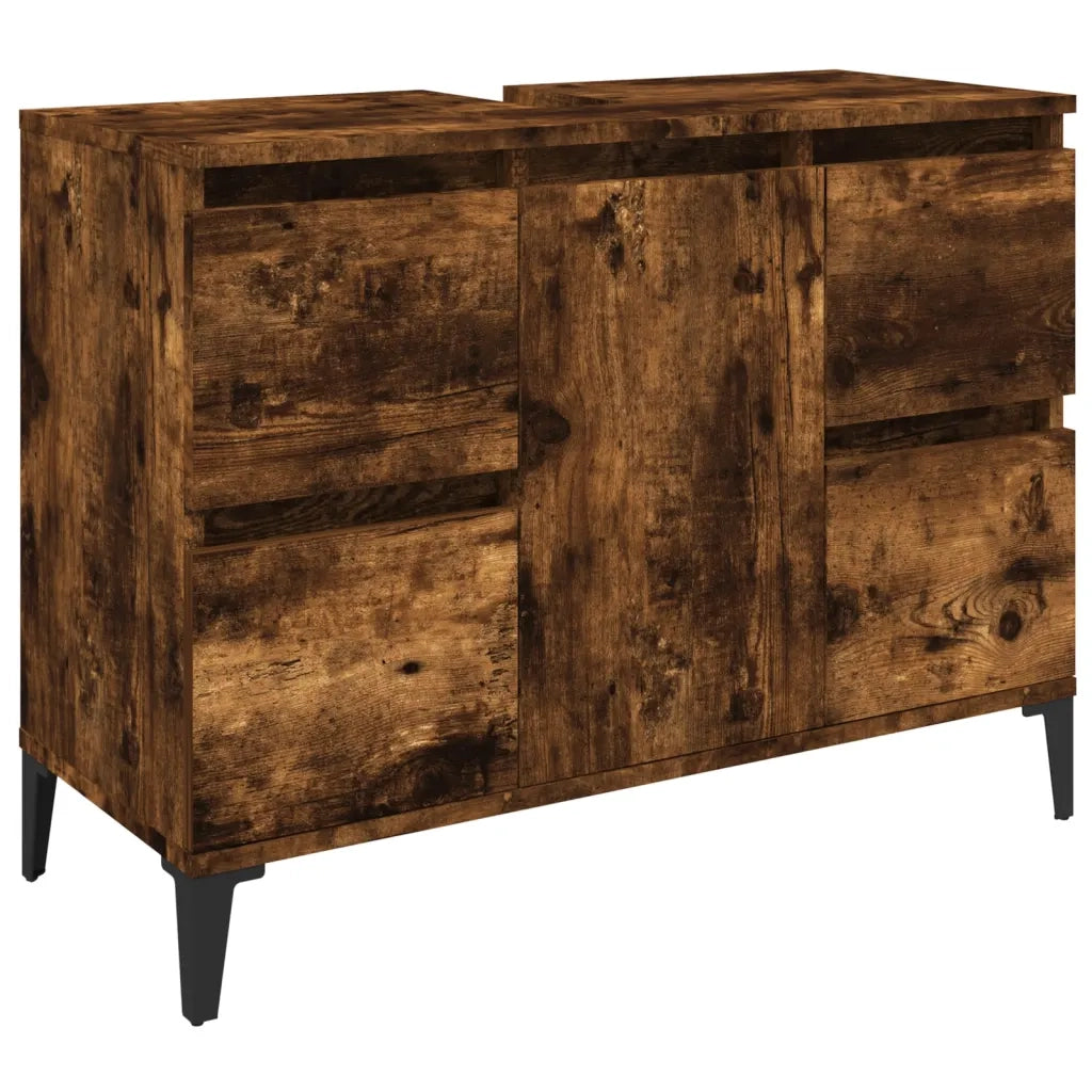 Mobile Lavabo-Armadietto da bagno Rovere Fumo 80x33x60 cm in Legno Multistrato 765305