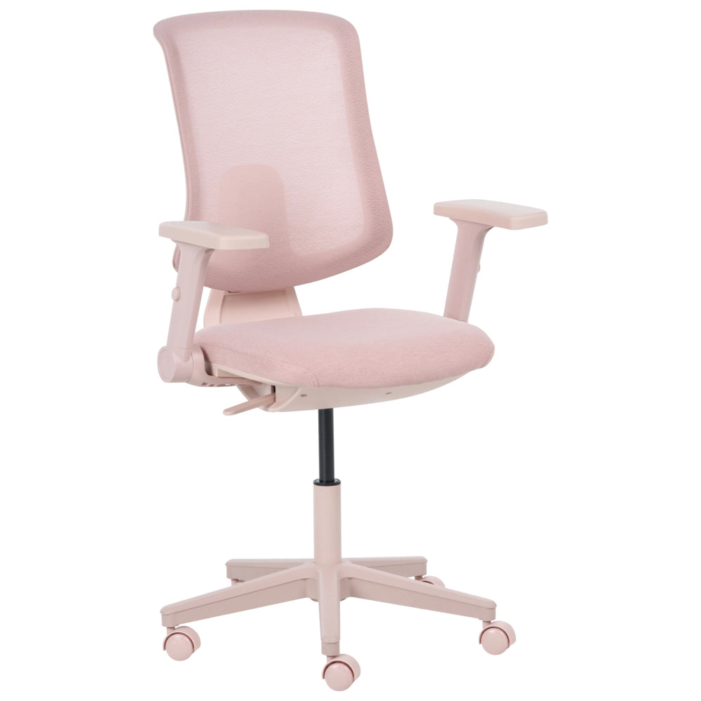 Sedia da ufficio in tessuto e rete rosa, schienale e braccioli regolabili, design moderno, per l'ufficio domestico