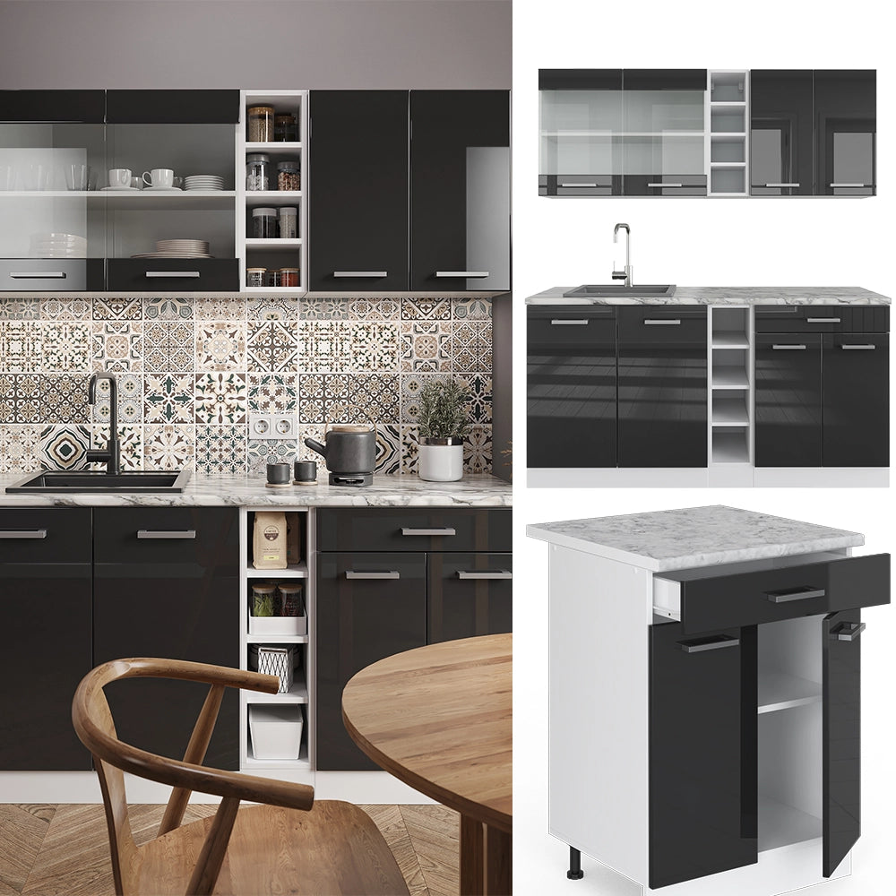 Vicco Cucina completa Antracite lucido/bianco 160 cm , PL Marmo