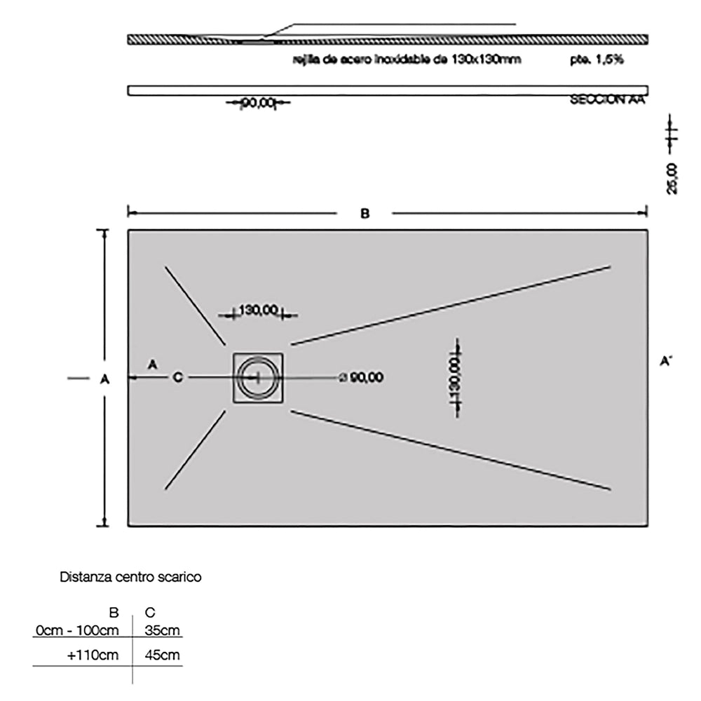 Piatto doccia effetto pietra 70x200 Bianco marmoresina pieno Piletta inclusa