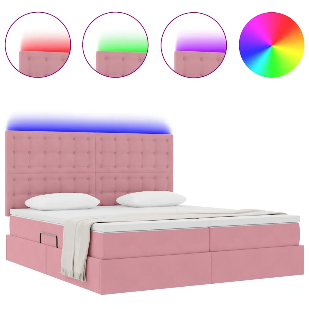 Letto con luci a strisce a LED Rosa 180 x 200 cm Velluto
