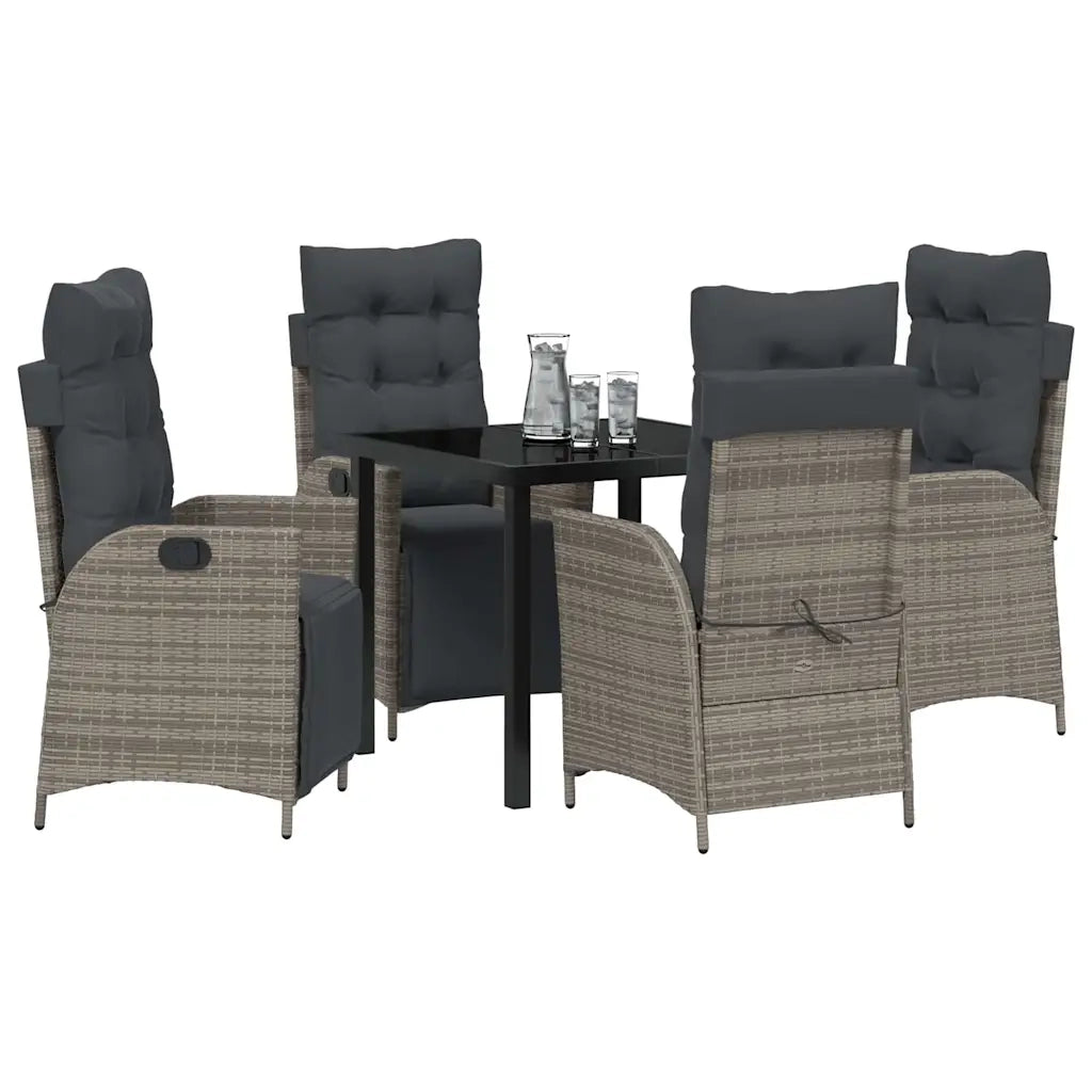 Set da Pranzo per Giardino con cuscino 5 pcs Grigio polyrattan