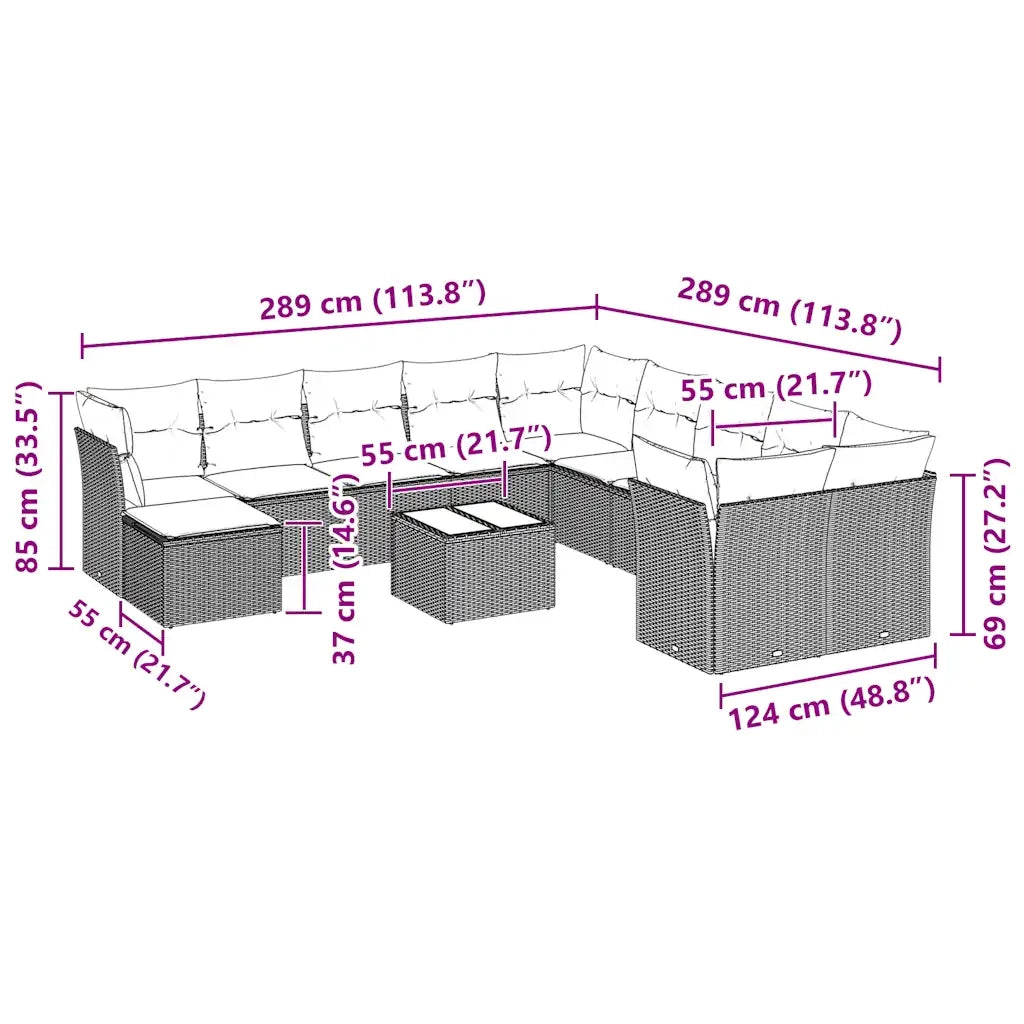 Set Divano Giardino 12 pz con Cuscini Grigio Chiaro Polyrattan 3250461