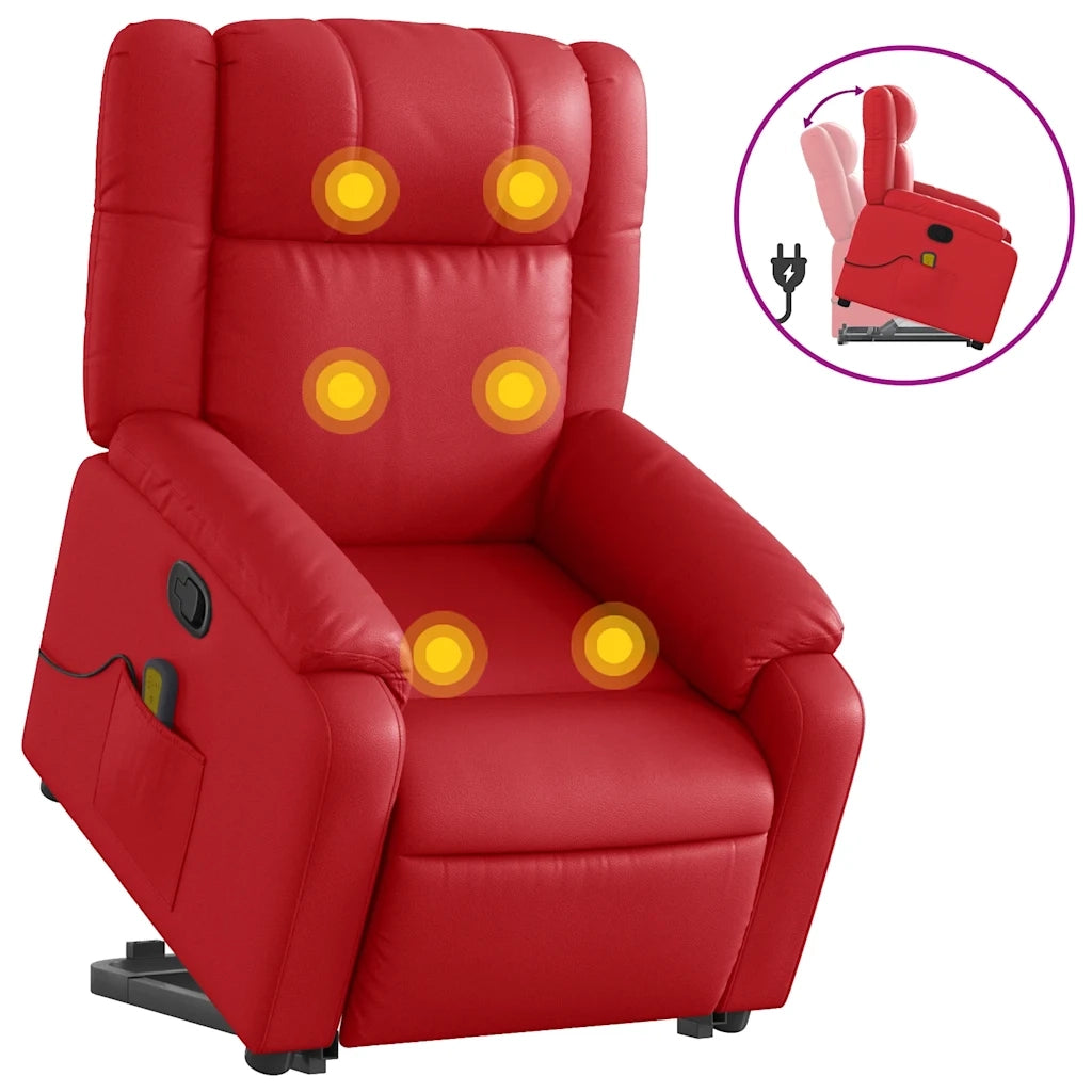 Poltrona Alzapersona Reclinabile Massaggio Rosso in Similpelle 3205162