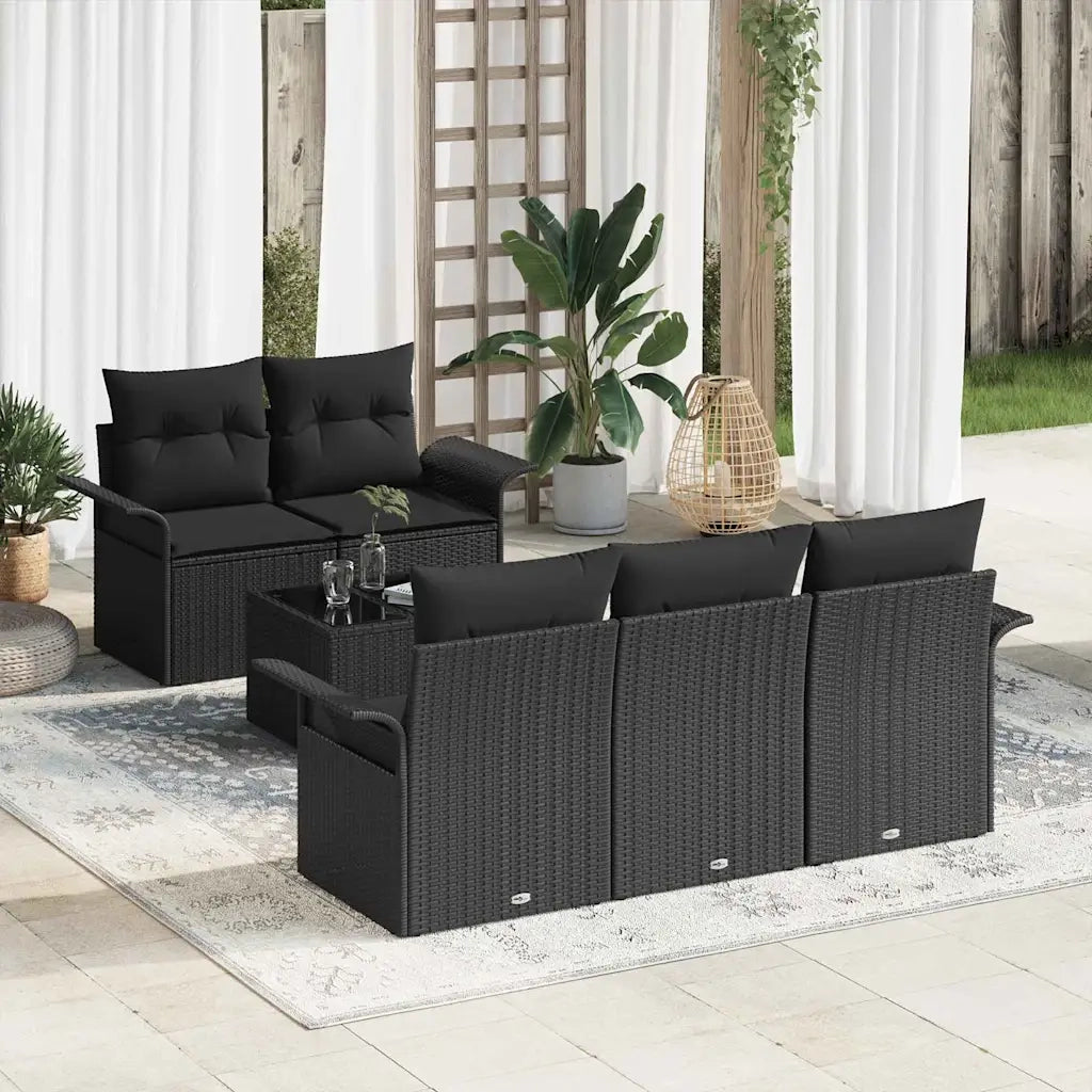 Set di divani con cuscino 6 pcs Nero polyrattan 3345243