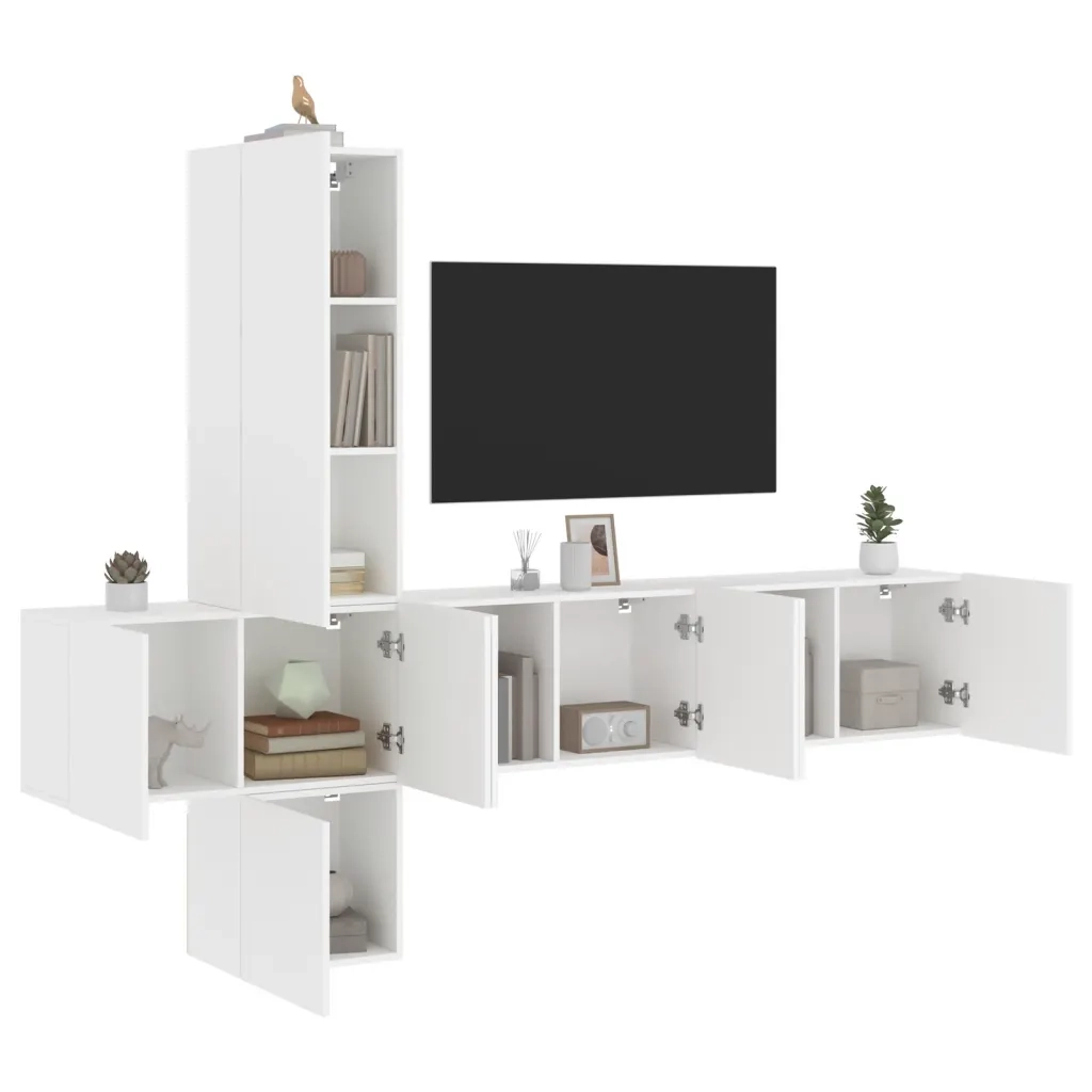 Mobili TV a Muro 5pz Bianchi in Legno Multistrato 3216457