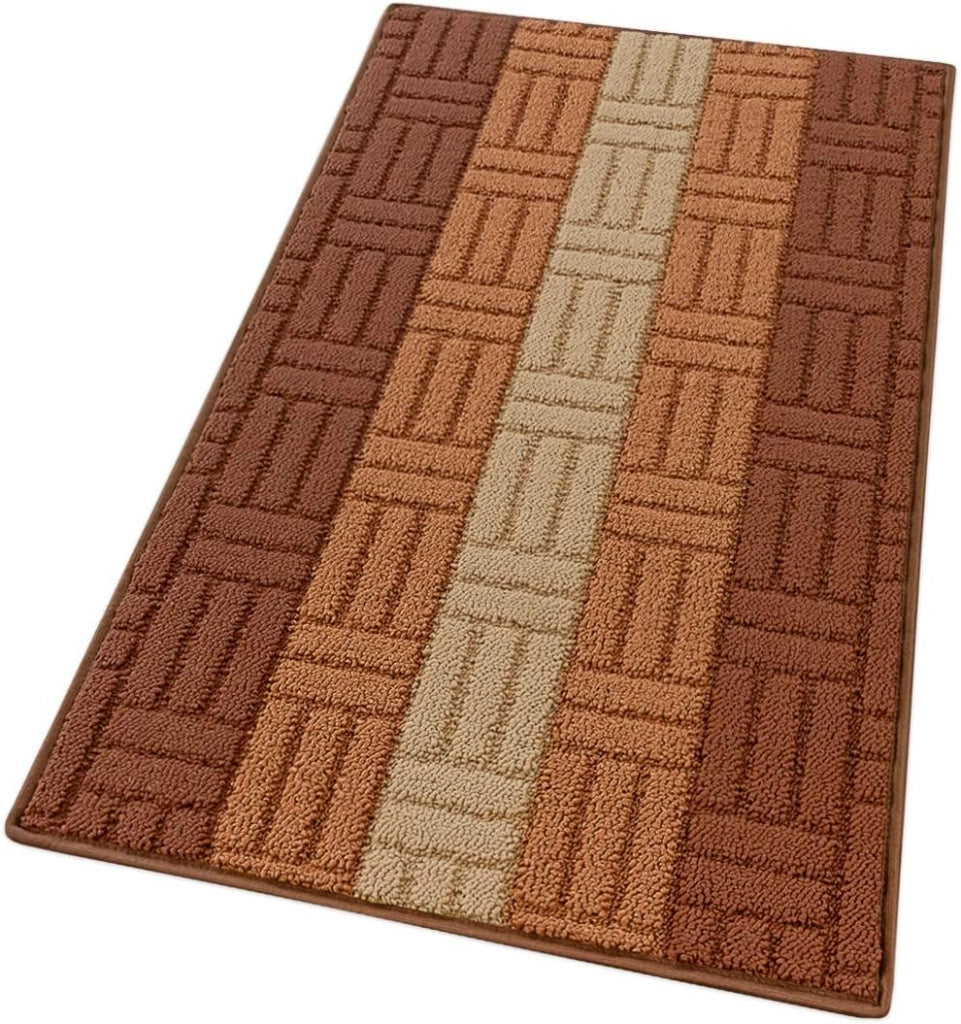 Tappeto Cucina Tessitura 3D Marrone Bordato Assorbente Antiscivolo 50x115 cm