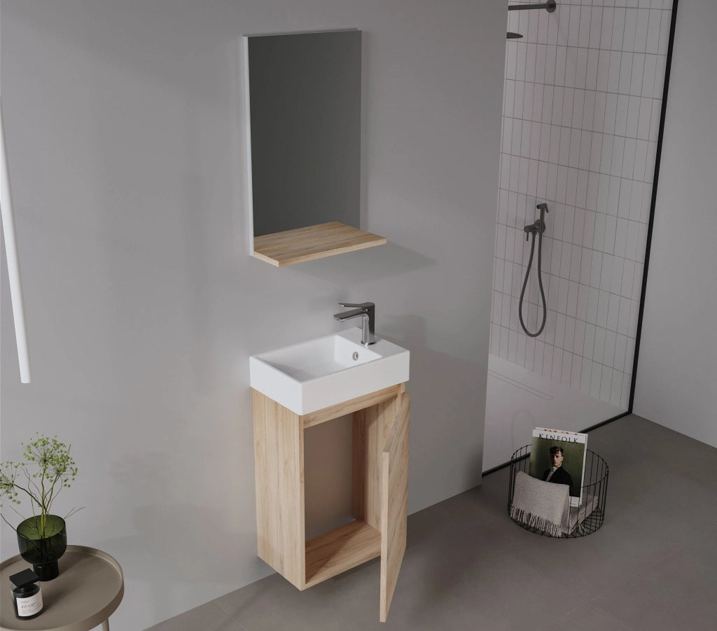Set mobile lavabo con specchio (2 pezzi) "Conza 45" - 45 x 26 x 75 cm - Rovere