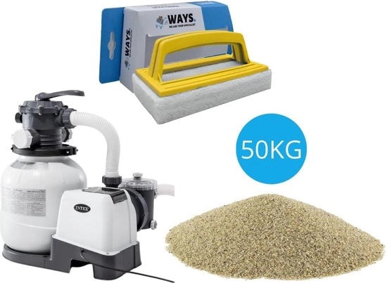 Pompa per filtro sabbioso 7900 L/u & Sabbia per filtro 50 kg & Spazzola a setole WAYS