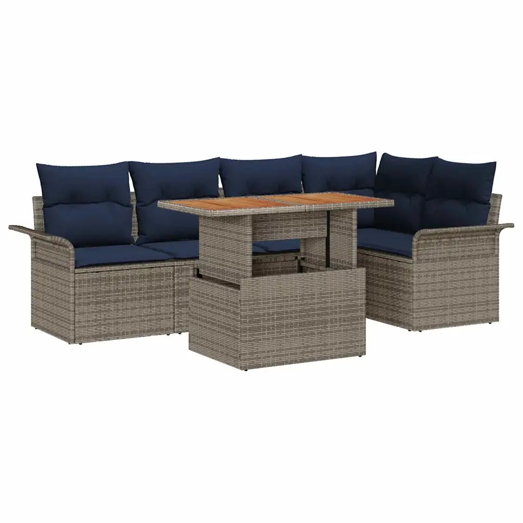 Set Divano da Giardino 6 pcs Grigio e Blu Navy polyrattan 3349338
