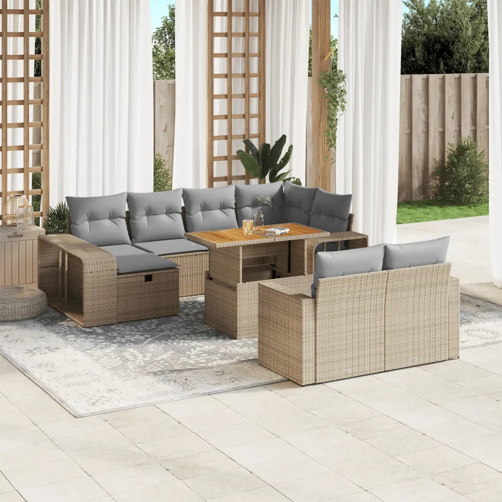 Set Divani da Giardino 11 pz con Cuscini Beige in Polyrattan 3276515