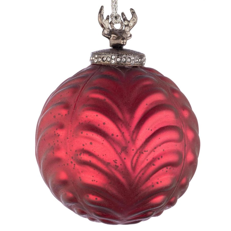 PALLINA DI NATALE ROSSA OPACA CON RENNA E STRASS D10 CM DECORUM BIZZOTTO