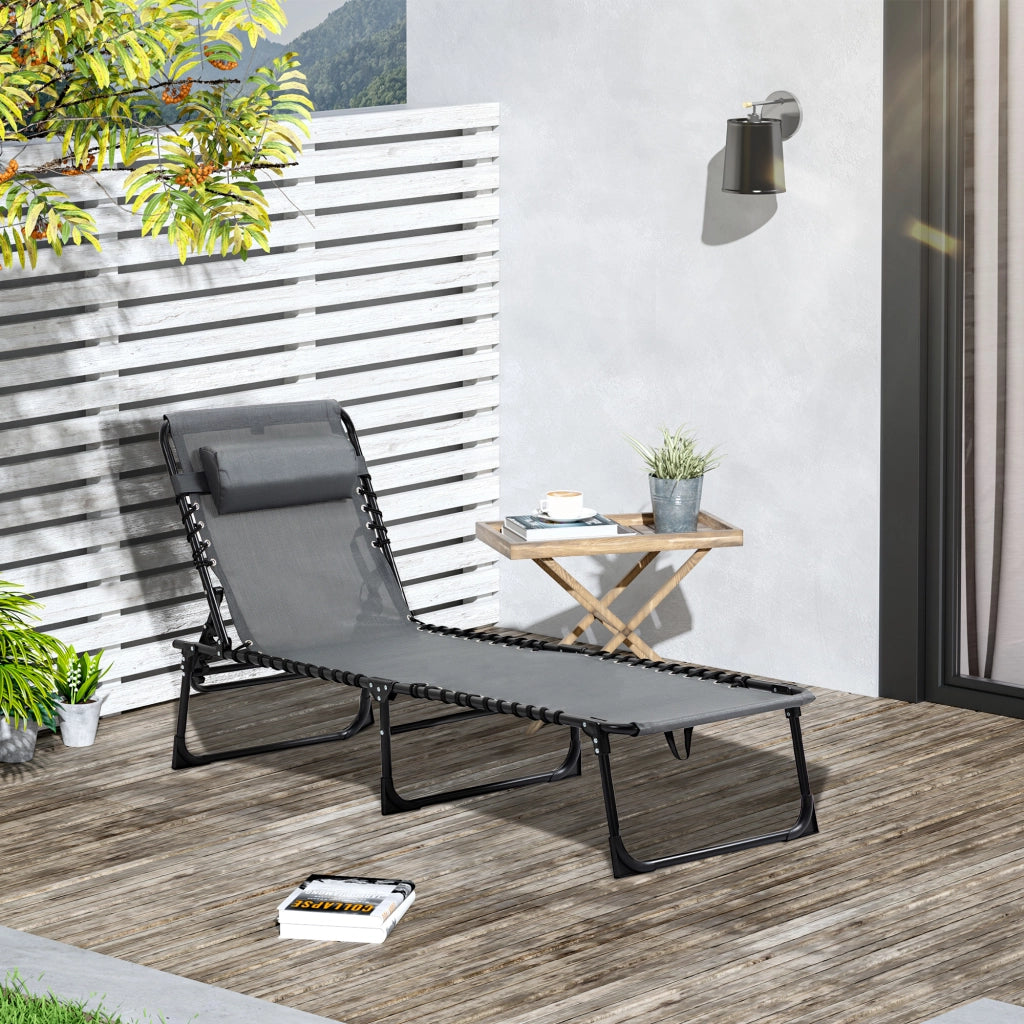Sdraio da Giardino Pieghevole con Schienale Reclinabile su 5 Posizioni e Cuscino. 185x58x30cm. Grigio