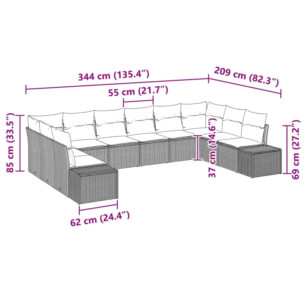 Set Divano da Giardino 10 pz Nero polyrattan 3347246