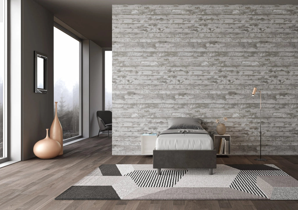 BS COM Letto singolo con rete imbottito 90x190 microfibra grigio