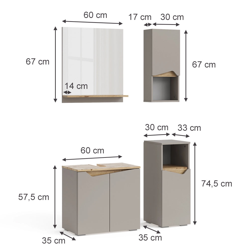 Vicco Combinazione di mobili da bagno Grigio 4 parti