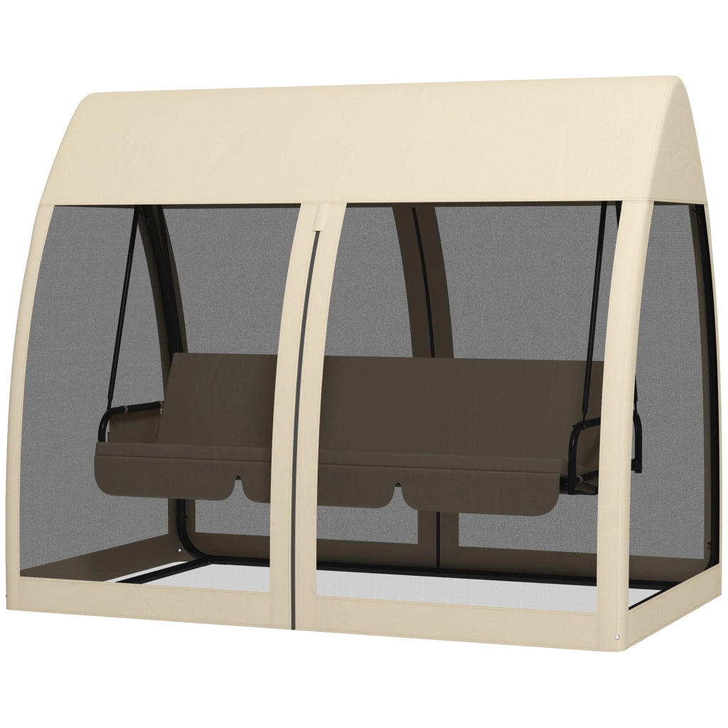 Divano letto da giardino con zanzariera ¨C zephmum ¨C 3 posti in tessuto grigio su telaio in acciaio