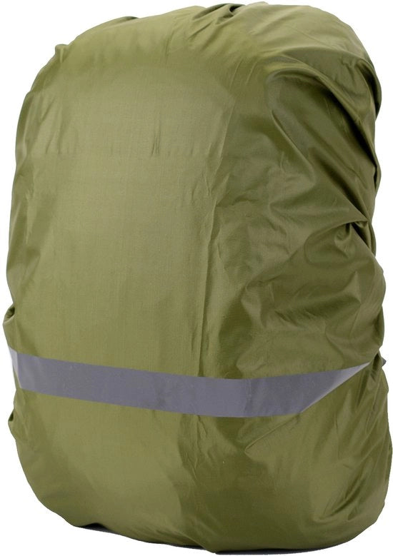 Ombrello per zaini, impermeabile all'acqua e al vento, strisce riflettenti, protezione zaino, ombrello, 1 pezzo, copertura riflettente, Adatto per Escursioni all'aperto, Ciclismo, Alpinismo, Campeggio - Verde militare (M, 26-40L)