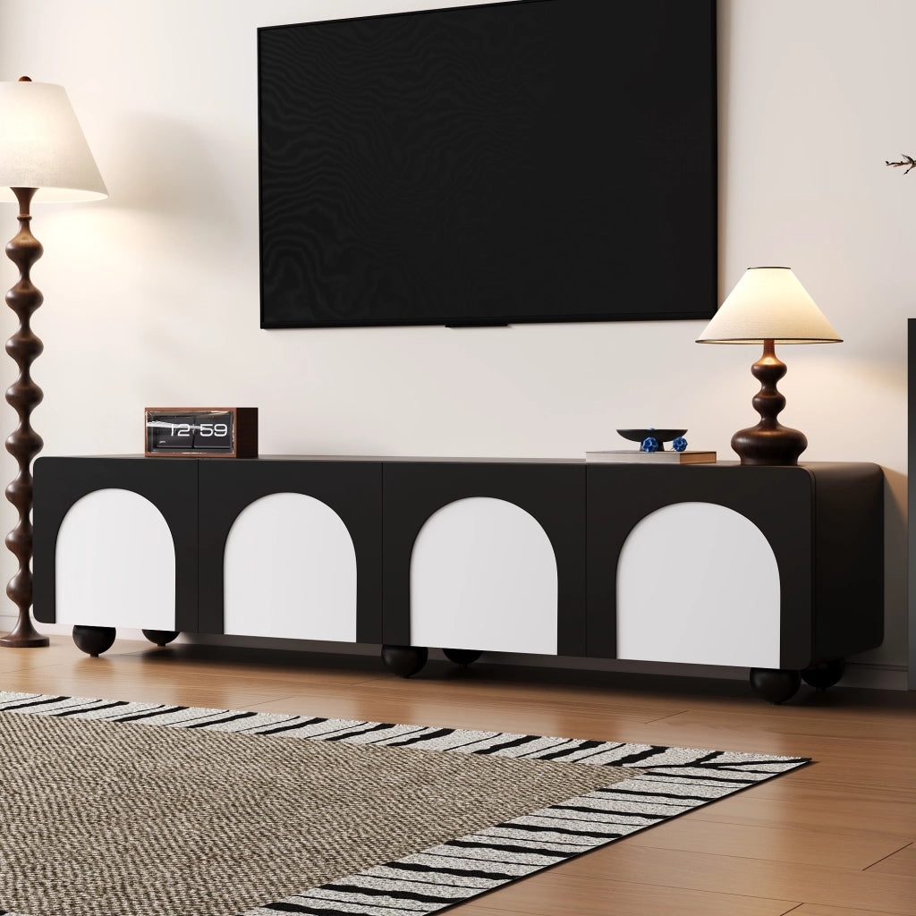 Cassettiera TV nera e bianca in MDF lunghezza 180 cm