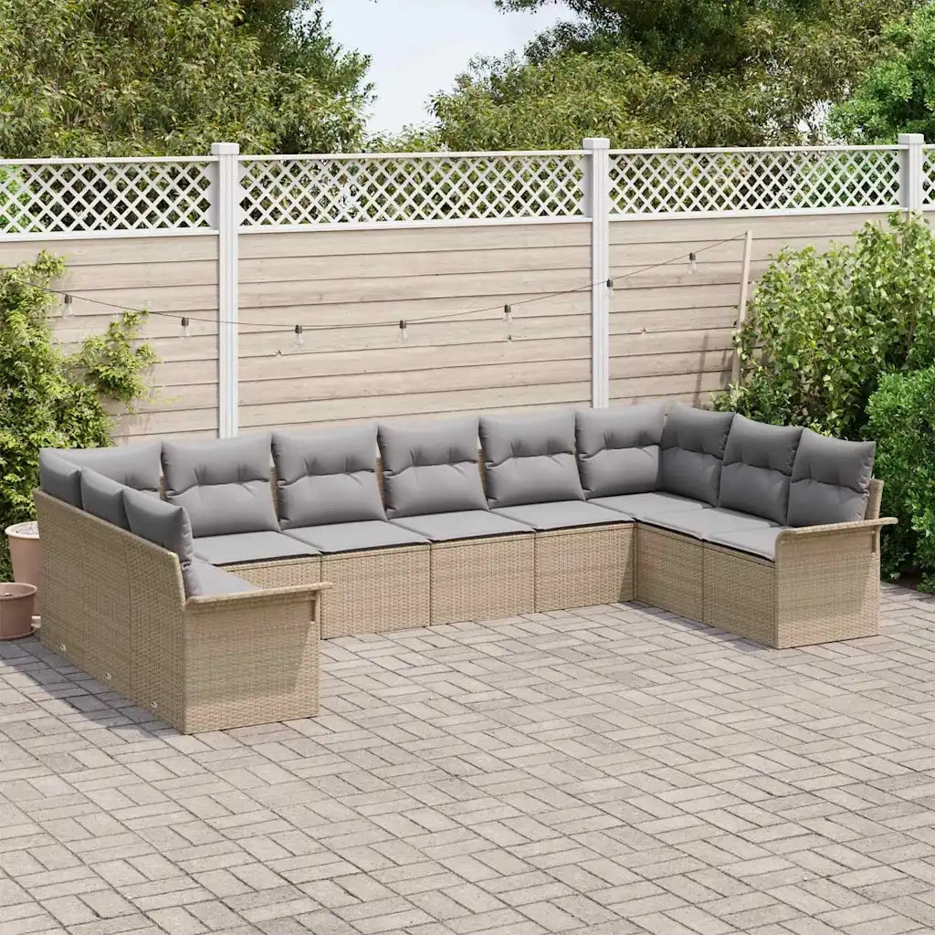 Set Divano da Giardino con cuscino 10 pcs Beige polyrattan