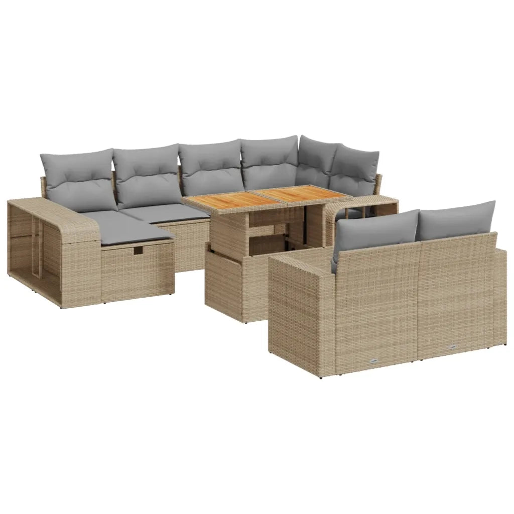 Set Divani da Giardino 11 pz con Cuscini Beige in Polyrattan 3276515