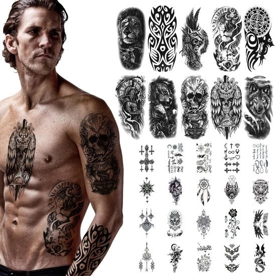 Tatuaggi temporanei 30 pezzi - idonei per il corpo - acqua resistente - 3D realistici - adesivi per tatuaggi per uomo/donna - facile da applicare