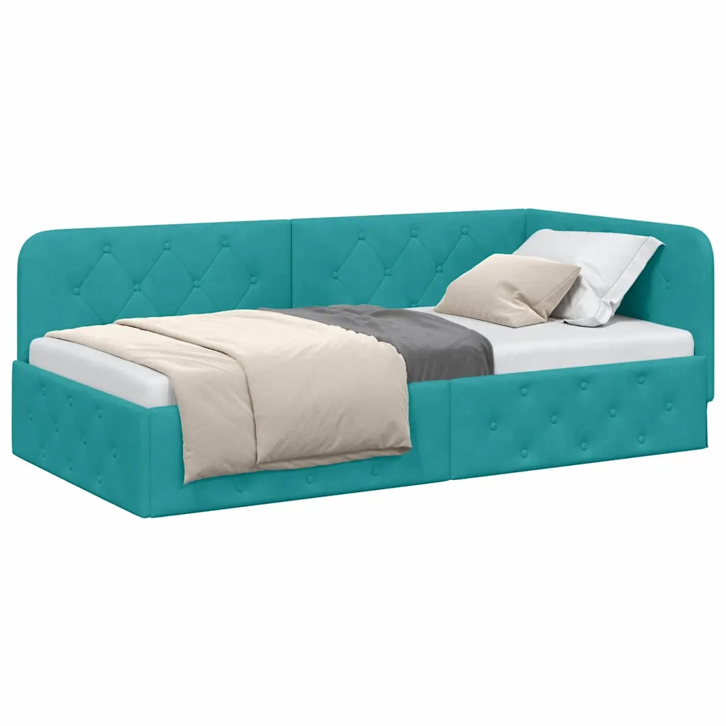 Cornice del letto ad angolo Turchese 100 x 200 cm Velluto