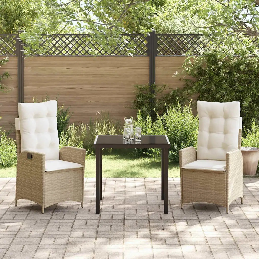 Set da Pranzo per Giardino con cuscino 3 pcs Beige polyrattan