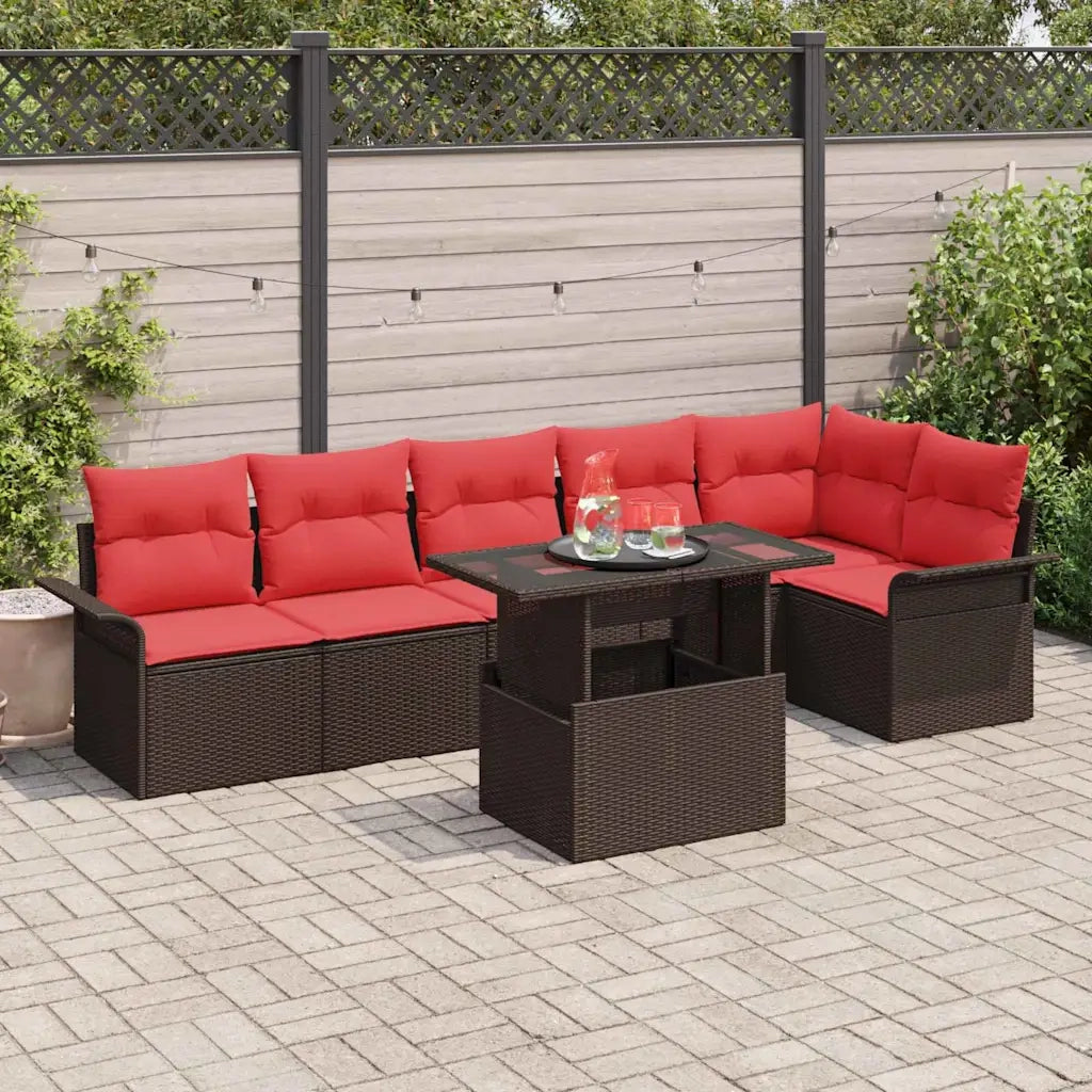 Set Divano da Giardino con cuscino 7 pcs Marrone Poly Rattan 3357037