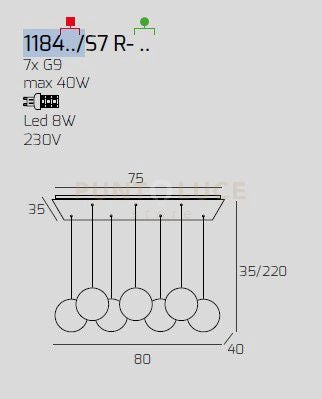 SOSPENSIONE BIANCO 7 LUCI RETTANGOLARE VETRI TRASPARENTE 1184BI-S7 R-TR
