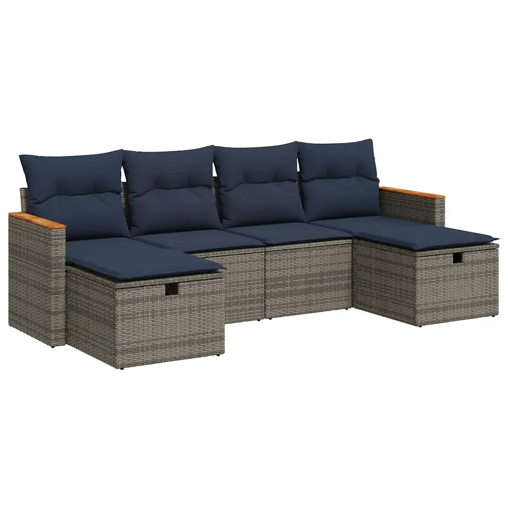 Set Divano da Giardino 6 pz con Cuscini Grigio in Polyrattan 3325946