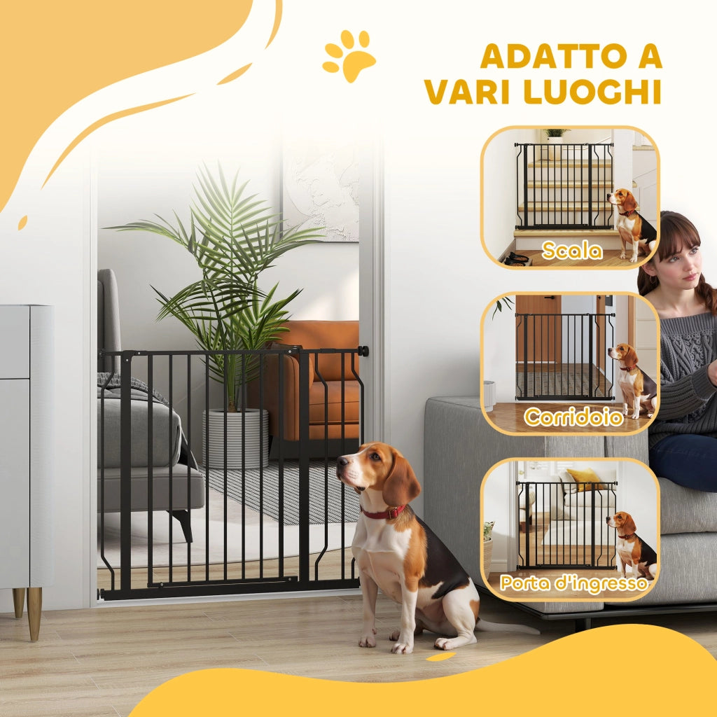 Cancello di Sicurezza per Cani Estensibile ¨C Minimal ¨C Nero, Acciaio e ABS, 75-95x76 cm