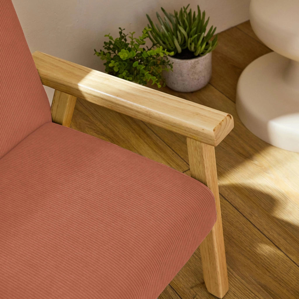 Poltrona scandinava per bambini in velluto a coste e legno di gomma,
