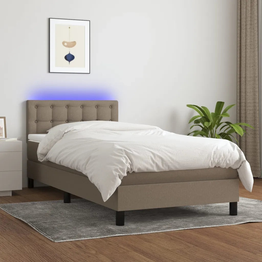 Letto a Molle con Materasso e LED Tortora 90x190 cm in Tessuto