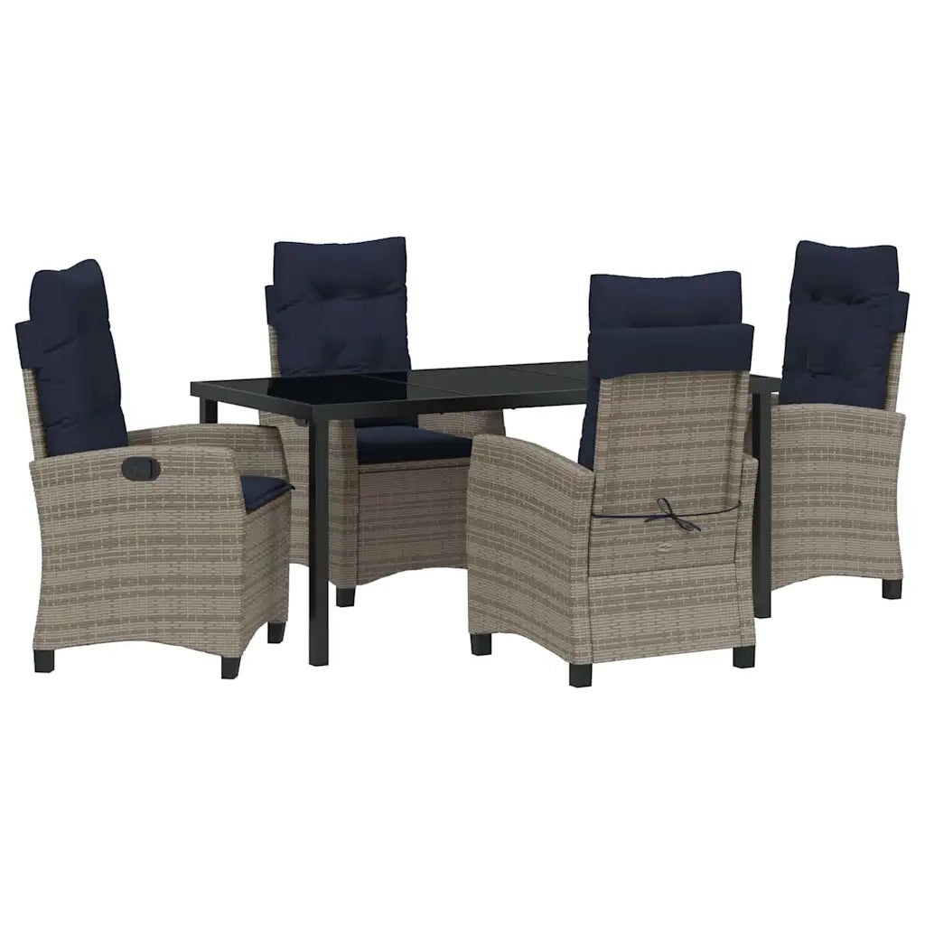Set da Pranzo per Giardino con cuscino 5 pcs Grigio polyrattan