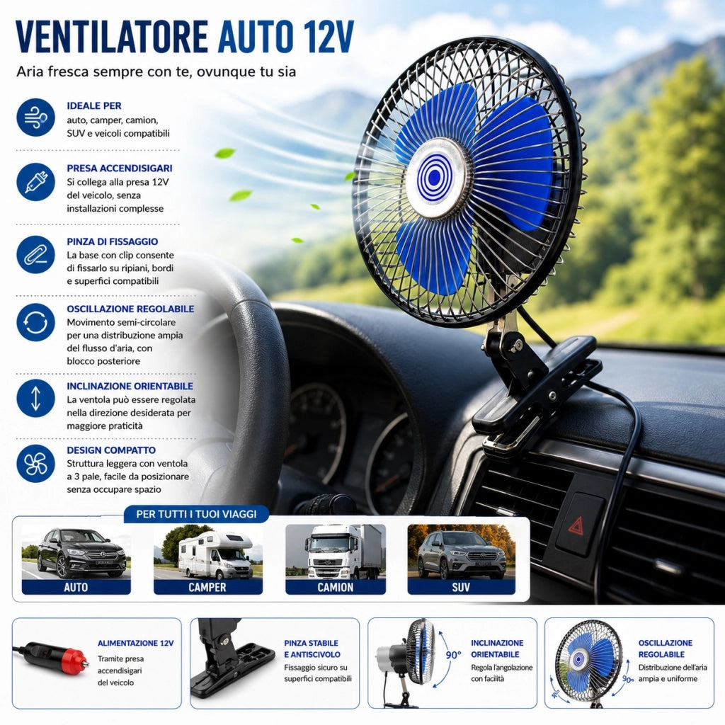 Mini Ventilatore Auto 12V Accendisigari Con Pinza Camper SUV 2002505